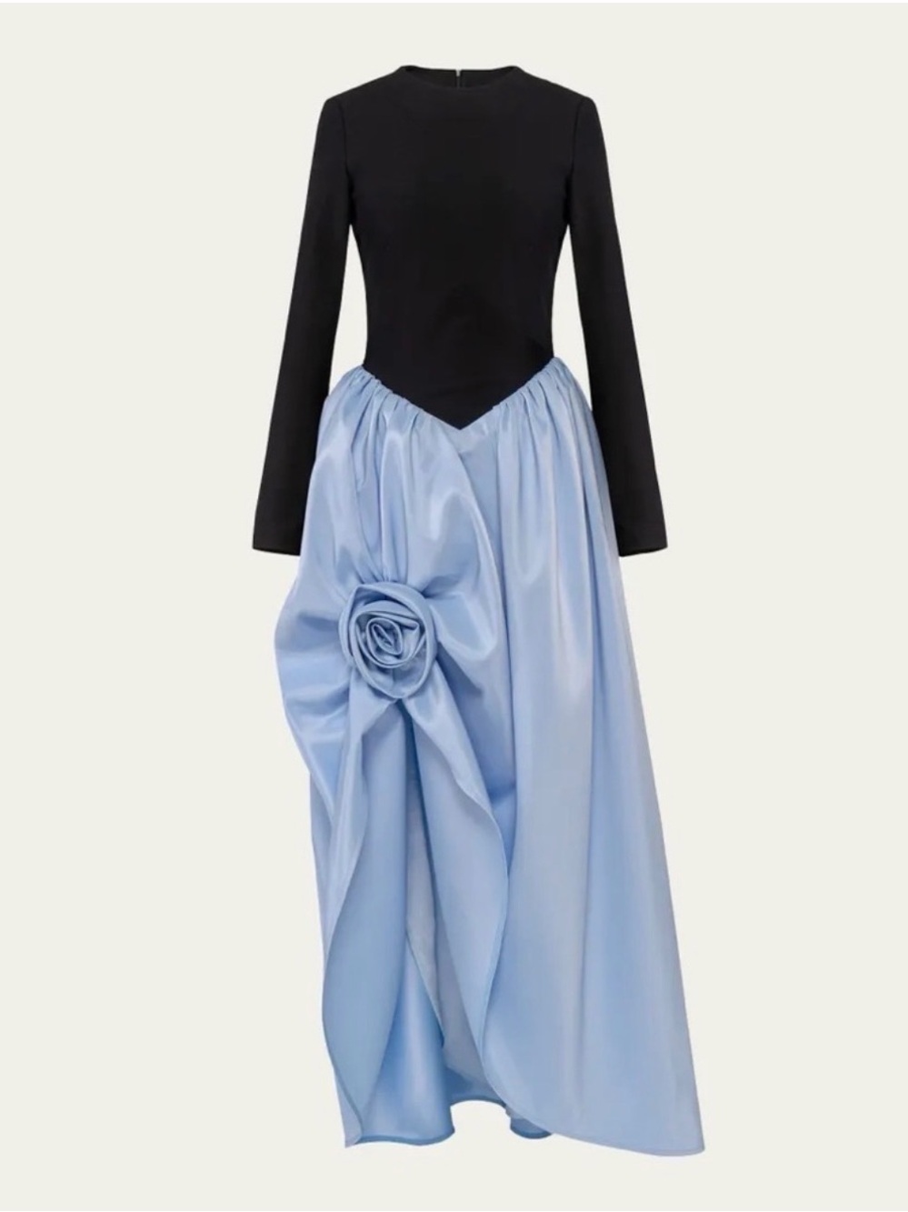 SLEEPER Aurora Maxi Dress with Rose Detail in Blue